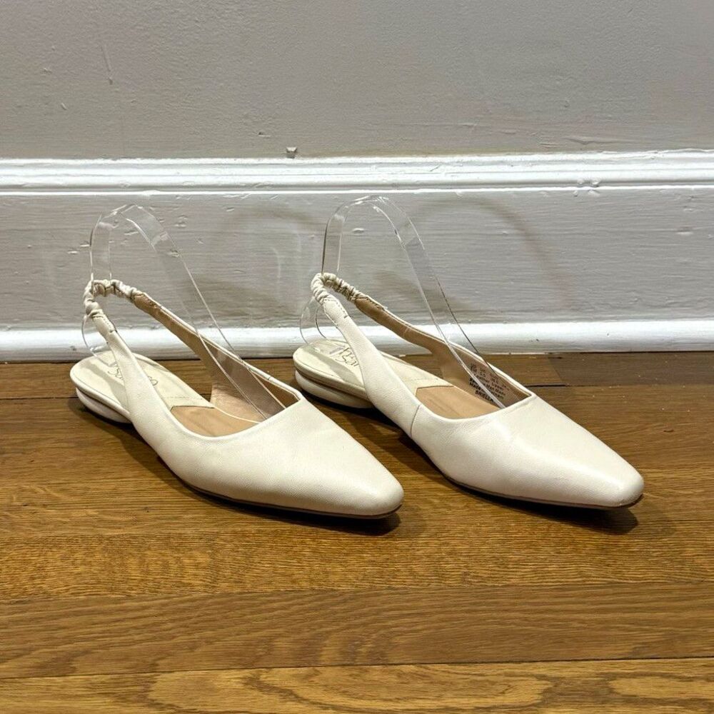 Franco Sarto Beige Leather Pointed Toe Minimalist Slingback Flats Slip-On Sz 8 M